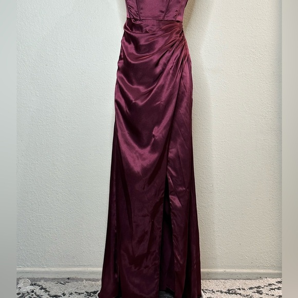 Galina Halter Corseted Bustier Draped Formal Gown Prom Burgundy Size 4 Wedding - Picture 7 of 15